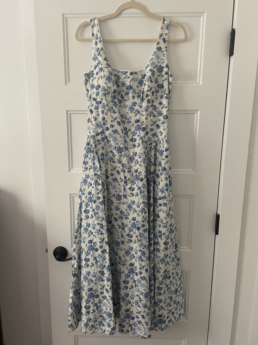 Abercrombie & Fitch Cream Midi Dress with Blue Floral Print